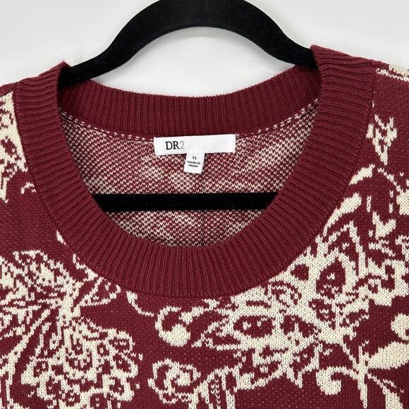 DR2 Red Floral Filigree Long Sleeve Cozy Feminine Long Sleeve Sweater Womens XL - Picture 2 of 8